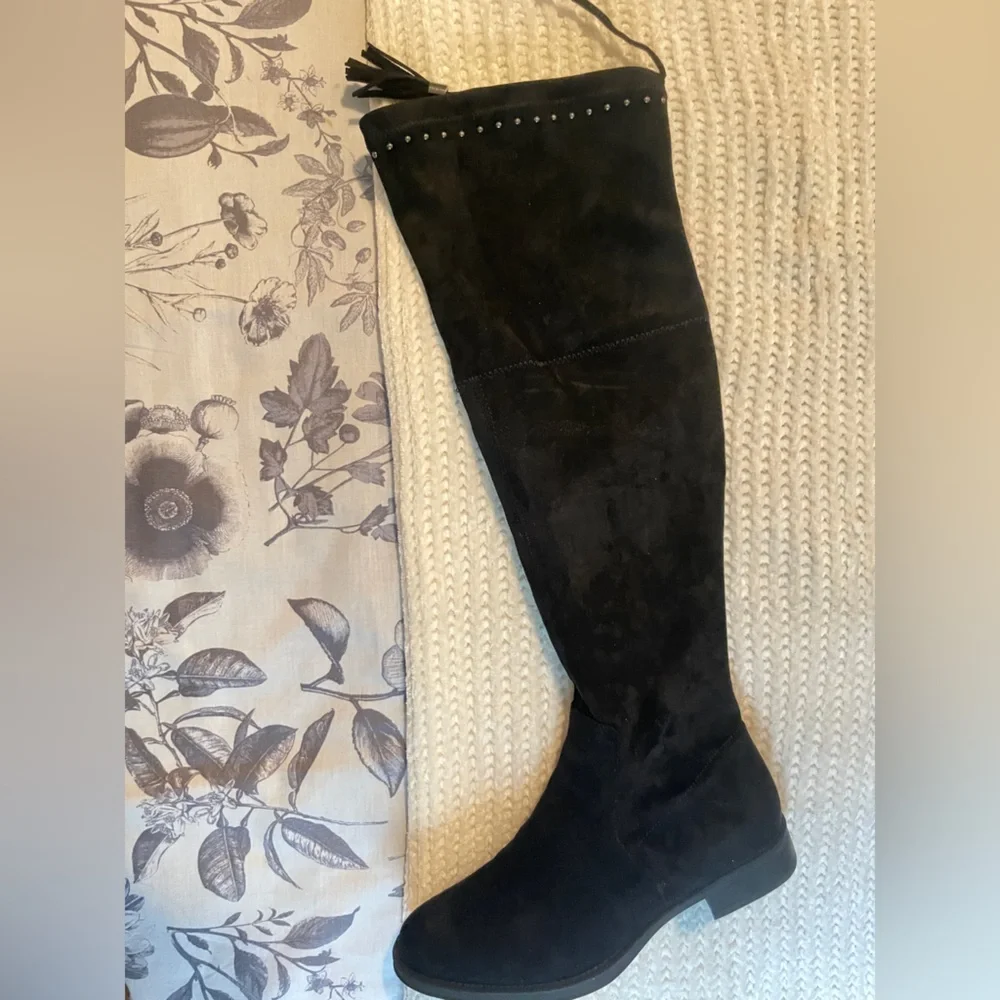 G.C. Black Vegan Suede Knee High Flat Heel Boots
